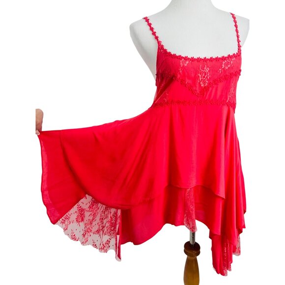 VERY RARE Free People Rose Layered Lace Trim Mini Slip Dress | Boho Balletcore S - Picture 11 of 16